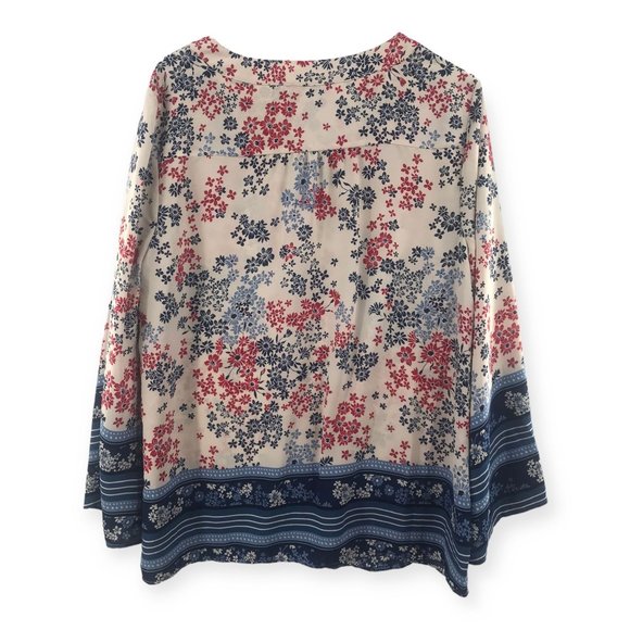 ^ Style & Co. Women's Large NWT Multi-print Side Tie Bell Sleeve Peasant Top - Picture 2 of 5